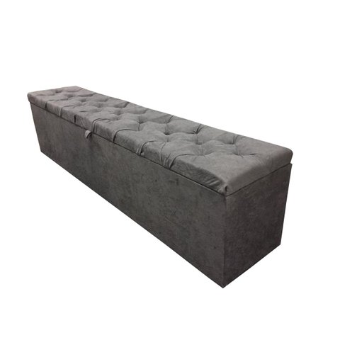 Recamier Puff Baú - Capitonê - Beira de Cama - 1,40 Cm - Cinza Chumbo