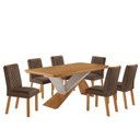 Ver imagem 2 de Conjunto Sala de Jantar Mesa Texas Tampo 180cm Canto Copo de MDF e 6 Cadeiras Kate Marrom/Marromle/Off White