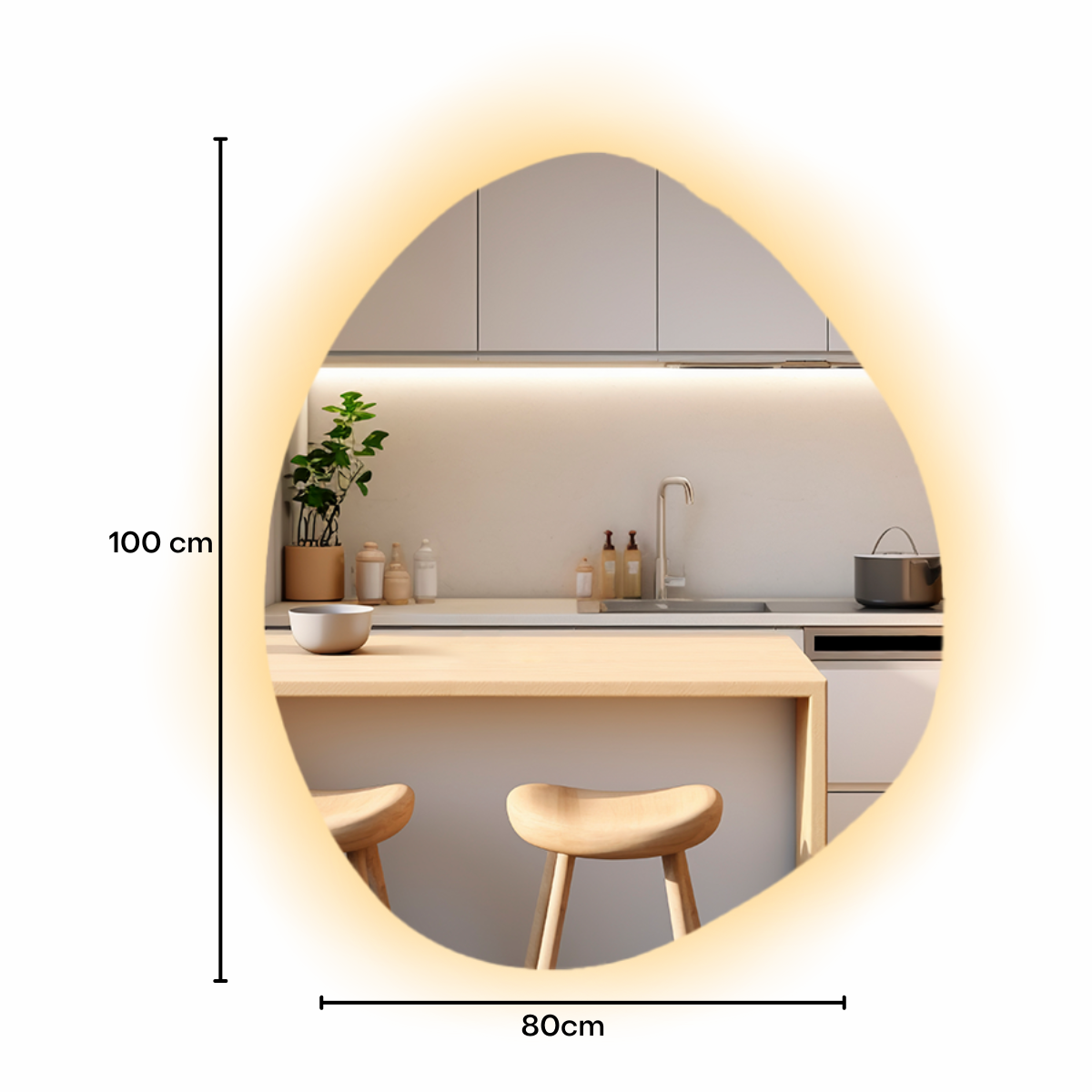 Espelho Organico com Iluminação em Led Branco Quente - 3000k - Sensor Touch - 2