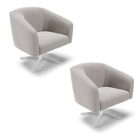 Cadeira Sala de Jantar Giratória Base Cromada Kit 2 Stella Veludo D03 - D'Rossi Cor Cinza