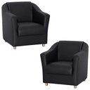 Ver imagem 1 de Kit 2 Poltronas Bia Decorativa Reforçada Recepção Clinica Salão Sala de Estar Courino Preto