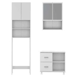 Conjunto para Banheiro com Gabinete para Coluna, Espelheira e Armário Branco - 2