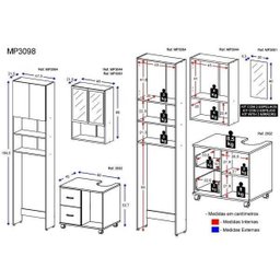 Conjunto para Banheiro com Gabinete para Coluna, Espelheira e Armário Branco - 3