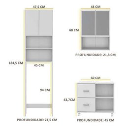 Conjunto para Banheiro com Gabinete para Coluna, Espelheira e Armário Branco - 5
