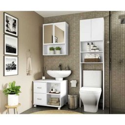 Conjunto para Banheiro com Gabinete para Coluna, Espelheira e Armário Branco - 6