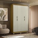 Ver imagem 1 de Guarda-Roupa Casal Ripado com 4 Portas e 2 Gavetas York Marrom/Freijó/Off White