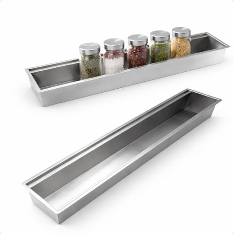 Calha Seca Sobrepor Porta Utensílios e Temperos Inox Escovado Scotch Brite 90cm