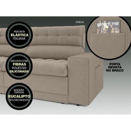 Sofá Omega 2,30M Assento Retrátil e Reclinável Velosuede Netsofás - 6