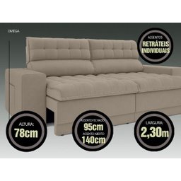 Sofá Omega 2,30M Assento Retrátil e Reclinável Velosuede Netsofás - 2