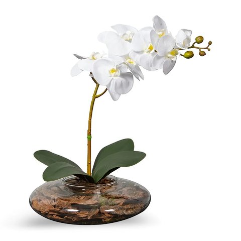 Arranjo Toque Real Centro de Mesa Orquídea Branca Artificial Vaso Grande