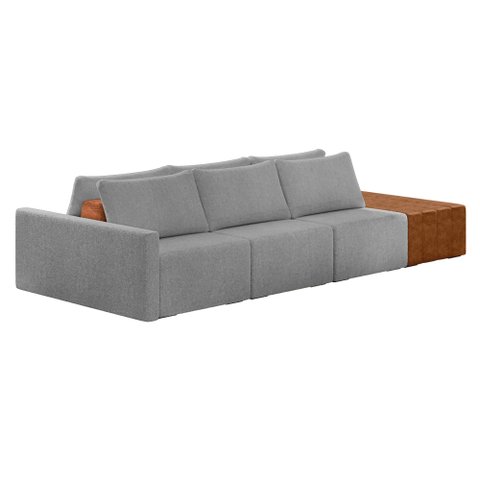 Sofá Ilha 3 Lugares Living 372cm Modulado para Sala Lary Bouclê Cinza Claro K01 - D'Rossi