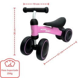 Bicicleta Infantil Nuga sem Pedal 4 Rodas Rosa - Estabilidade e Diversão - 4