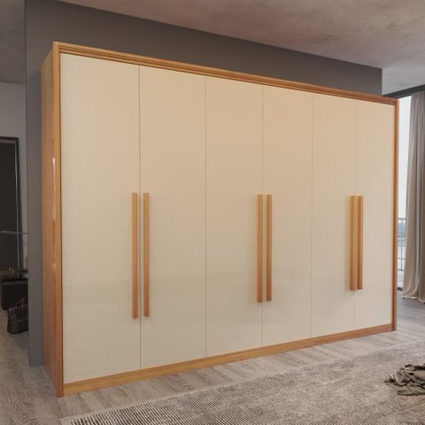 Guarda Roupa Casal Monza 6 Portas de Bater 6 Gavetas MDF Naturale-Off Bom Pastor Móveis 274cm