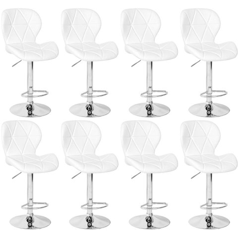 Kit 08 Banquetas Slim Estofada Giratória com Regulagem de Altura - Branco
