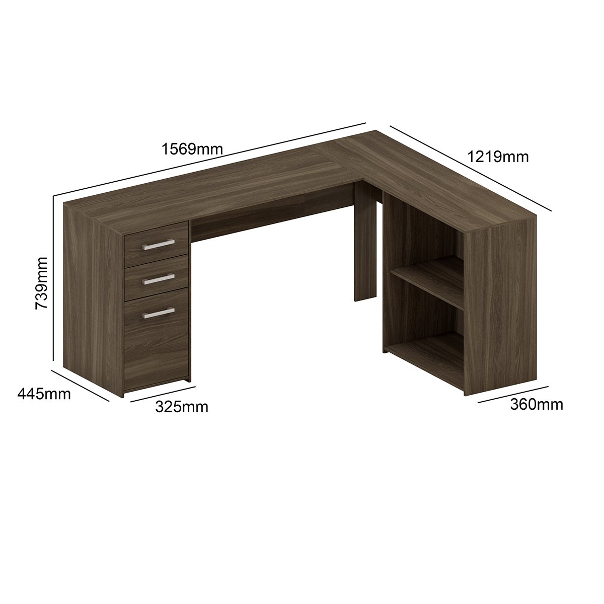 Escrivaninha Mesa para Computador em L Office Denver 2 Gavetas 1 Porta 155cm Cor:canela - 3