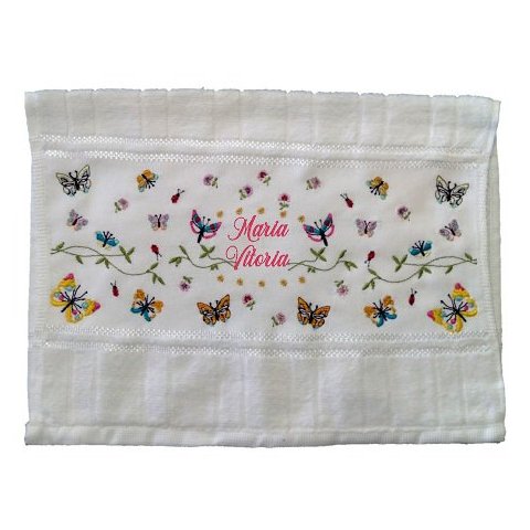 Toalha Bordada De Mão Lavabo bem trabalhado com lindas e várias Borboletas Dohler Artesanalle Sem Ti