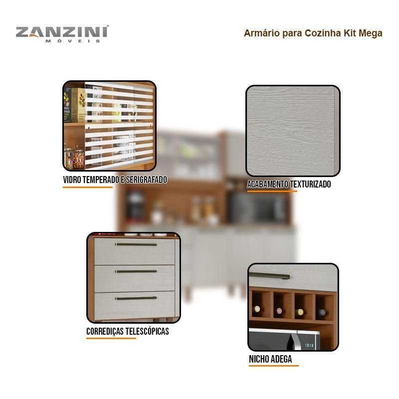 Armário para Cozinha Kit Mega 6 Portas 3 Gavetas Cinamomo Areia
