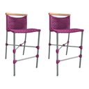 Ver imagem 1 de Kit 2 Banquetas Anne em Corda Náutica Base em Alumínio Cinza com Detalhe em Madeira Rosa