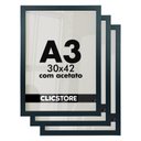 Ver imagem 1 de Kit 03 Molduras A3 30x42cm com Acetato e Fundo para Quadros Diplomas Certificados Fotos Cor: Preto