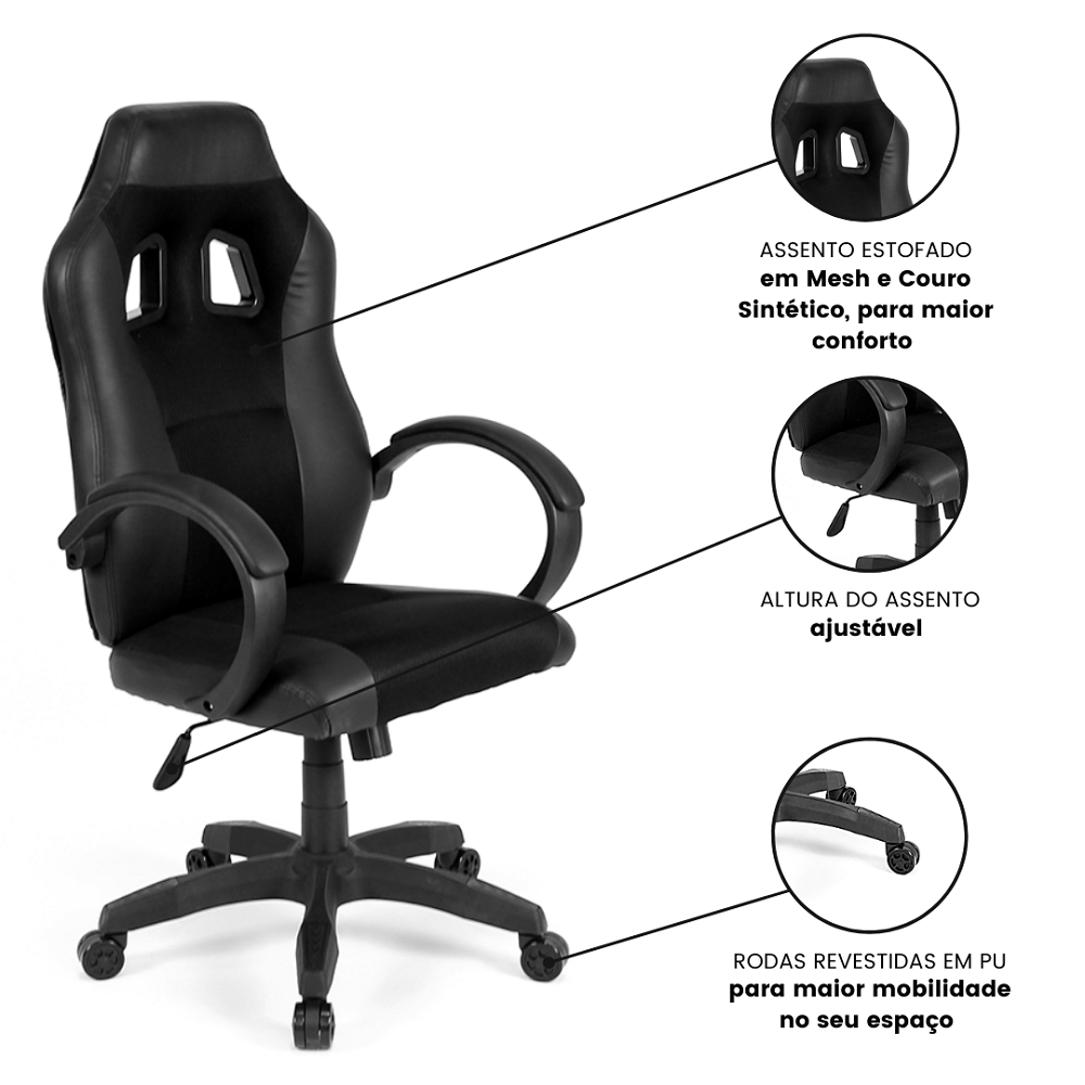 Cadeira Gamer Ergonômica Comfort Black - 5