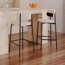 Ver imagem 2 de Banqueta Alta Bar Estofada Kit 6 Ella M25 Linho Areia/preto - Mpozenato