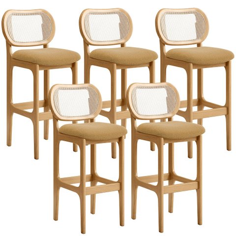 Kit 05 Banquetas Altas Para Cozinha Bancada Sala Tela Betta Fixa L02 Bouclê Mostarda - Lyam Lyam Dec