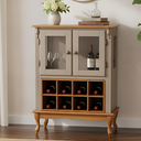 Ver imagem 1 de Adega de Madeira 2 Portas com Suporte para Taças - Amêndoa com Tampo Base e Colméia Imbuia Glazer