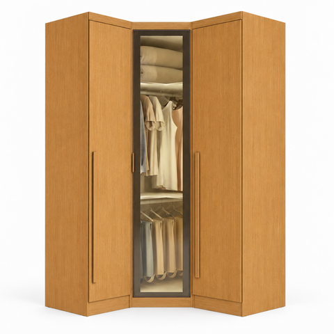 Guarda-Roupa Modulado de Canto Oblíquo Reflecta com LED 3 Portas 100% MDF Cairo