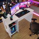 Ver imagem 1 de Mesa para Pc Gamer e Escritório Smart com Gaveta e Corrediças Telescópicas em MDP Branco