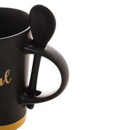 Caneca de Cerâmica Grateful C/Colher Preto Matt Amarelo 310ml Bon Gourmet - 3