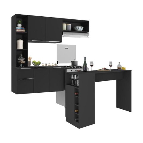 Armário de Cozinha com Bancada Americana/mesa Gourmet Sofia Multimóveis Mp2195 Preto