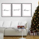 Ver imagem 1 de Kit 3 Quadros Home Sweet Home - Rosê 33x24cm - com vidro:Madeira preta