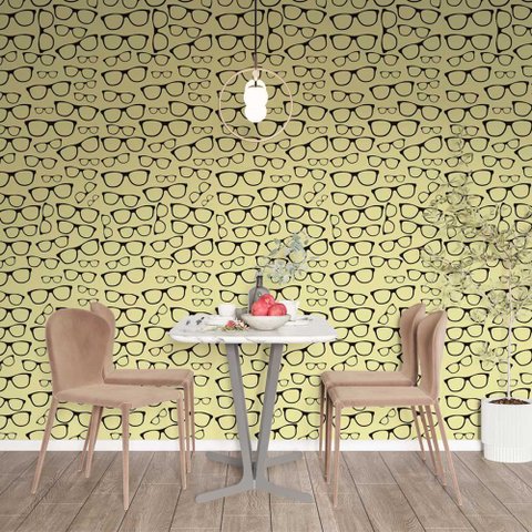 Papel de Parede Casual Amarelo com Armações Óculos Gh Papel de Parede 3,3m