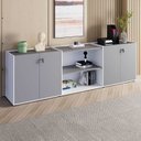 Ver imagem 1 de Armário para Escritório 240cm com 4 Portas Nicho e Tampo Embutido Corporate Cinza/Sagrado/Branco