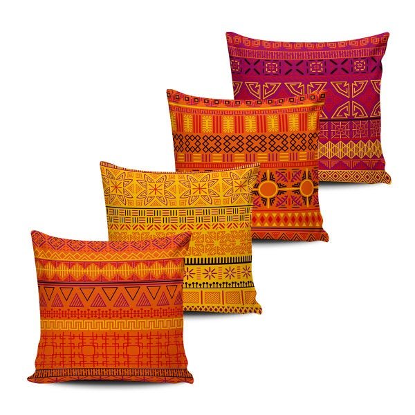 Kit 4 Almofadas Tribal Tons Amarelo Laranja e Pink 45x45cm