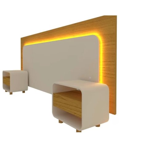 Cabeceira Box Casal/quenn/king com 2 Mesas de Cabeceira com Led Innova - Gelius Móveis Nature / Off