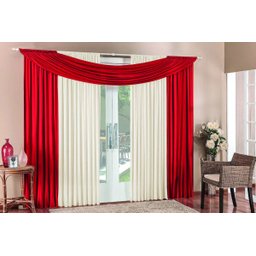 Cortina Para Janela Hotel Moderna Clean Luxo 2,00 Malha Em Gel Para Varão - Vermelho / Palha - 1