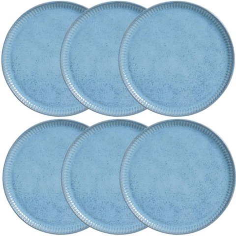 Conjunto 6 Pratos Rasos 27,5cm Linhas Breeze Cerâmica Azul Porto Brasil Almoço Jantar Mesa Posta