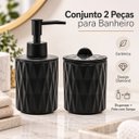 Ver imagem 2 de Kit Banheiro 2 Peças Cerâmica Diamond Preto Dispenser e Pote com Tampa