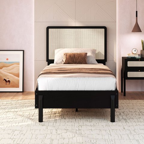 Cama Solteiro com Cabeceira Fixa 88cm Palhinha Oslo Nero 27058