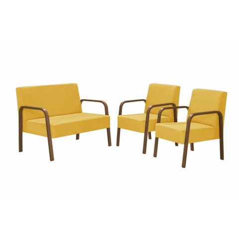 Conjunto Luna Braço Madeira D Salla Amarelo