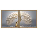 Ver imagem 3 de Quadro Decorativo Árvore de Ouro Das Flores Brancas Moldura Premium:Moldura Freijo/90x90 com Vidro a