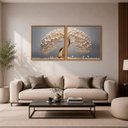 Ver imagem 2 de Quadro Decorativo Árvore de Ouro Das Flores Brancas Moldura Premium:Moldura Freijo/90x90 com Vidro a