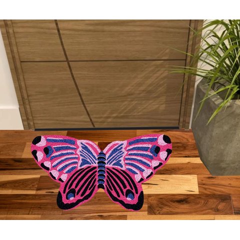 TAPETE CAPACHO BORBOLETA, ROSA E ROXO MEDIDA PORTA.