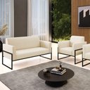 Ver imagem 2 de Sofá Namoradeira com Poltrona Base Industrial Alta Preto Marisa Linho D03 - D\'rossi Cor A19 Bege
