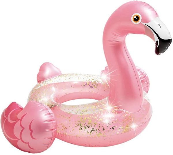 Boia Inflável Flamingo Rosa com Glitter - Boia Flamingo Brilhante boia das blogueiras 71cm X 89cm - 1