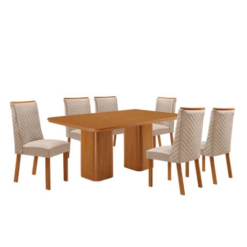 Mesa de Jantar Eloise Yasmin 180 cm Tampo MDF Canto Copo Laminado com 6 Cadeiras Moderna Mobília