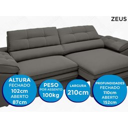 Sofá Zeus 2,10M Retrátil e Reclinável Velosuede Cinza - Netsofás - 3