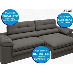 Sofá Zeus 2,10M Retrátil e Reclinável Velosuede Cinza - Netsofás - 4