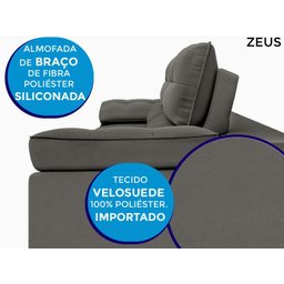 Sofá Zeus 2,10M Retrátil e Reclinável Velosuede Cinza - Netsofás - 5